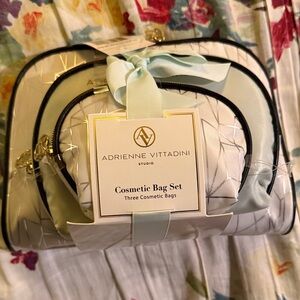 Adrienne Vittadini Light Blue and White Cosmetic Bag Trio